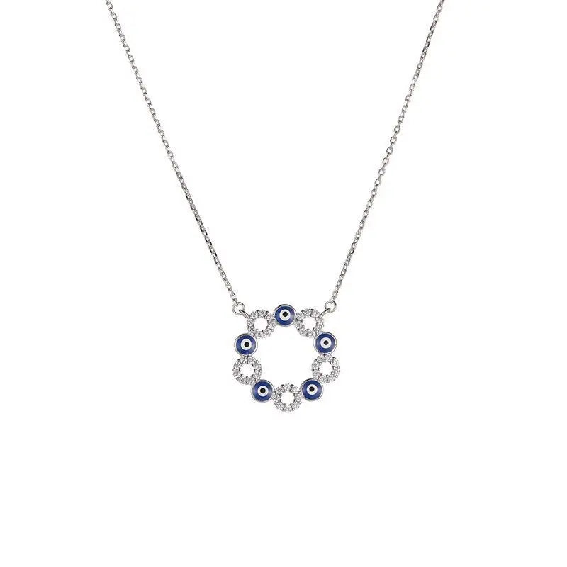 Fashionable and Personalized Epoxy Evil Eye Diamond Flower-shaped Necklace for Women