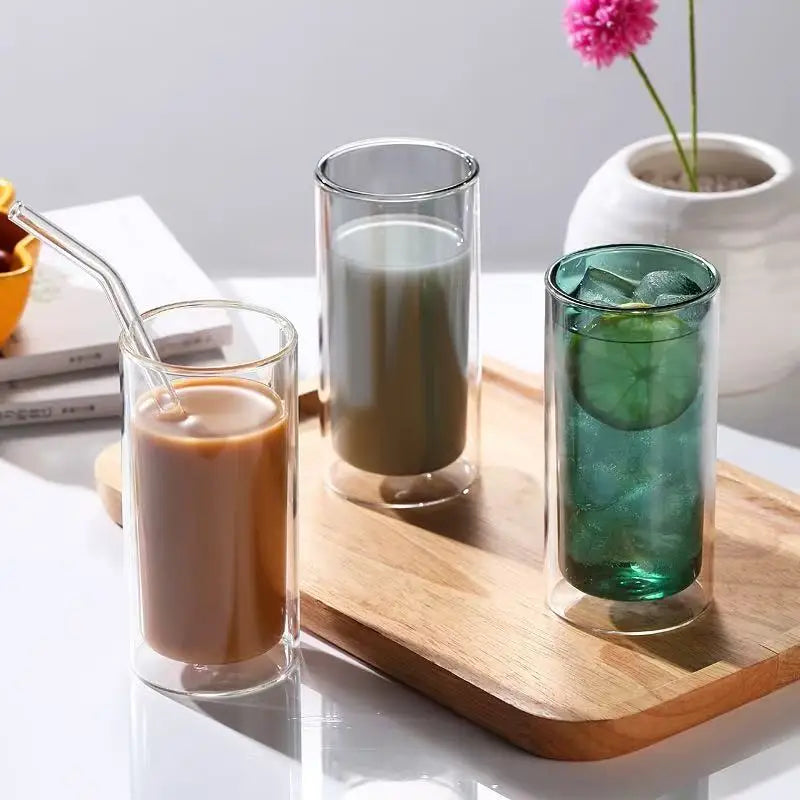 M Double Wall Glass Cup Colored Milk Creative Drinkware Home Coffee Office Juice Coffee Teacup Drinking Water Shot Mugs