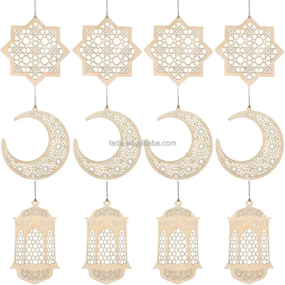 2023 Islam Eid Ramadan Mubarak Decorations Hanging Wooden Lantern Baubles Pendant Muslim Islam Plaque Sign Ornament