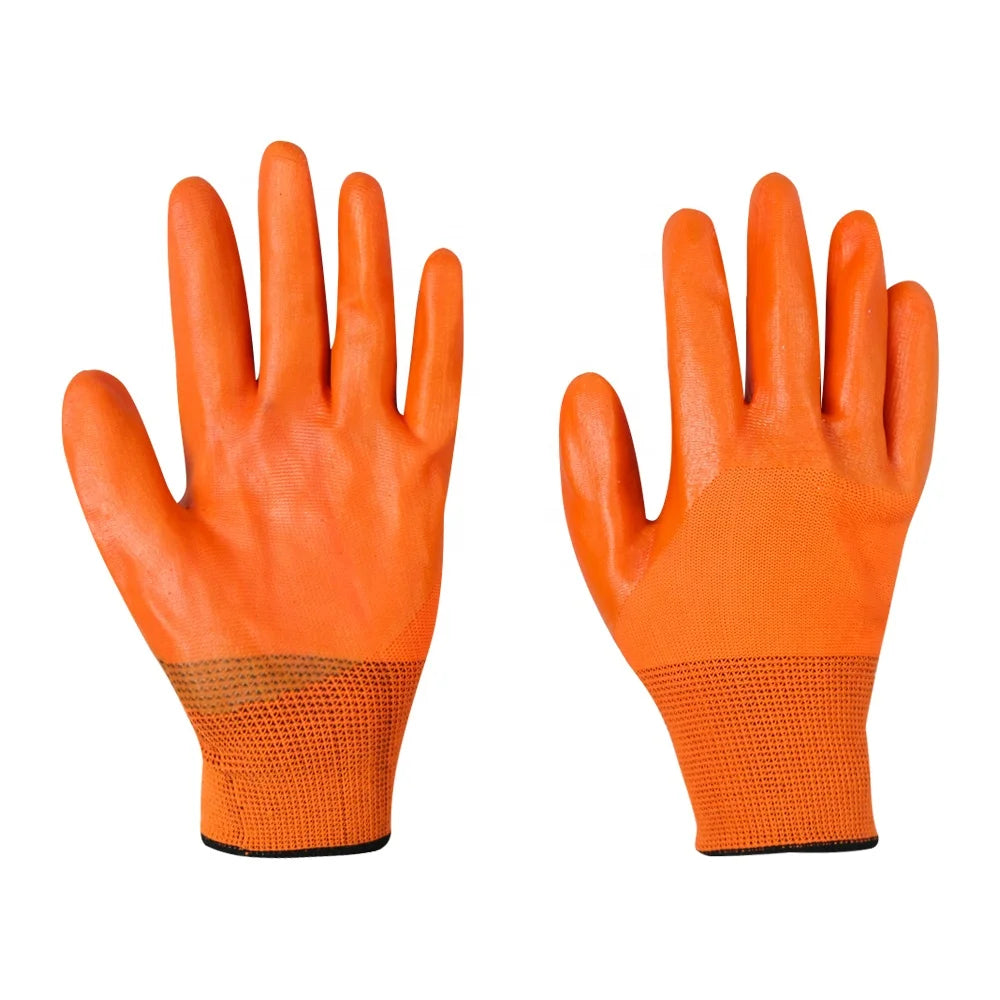 Orange String Knit Safety Work Gloves Cheap Price Latex Dipped for Nature Work