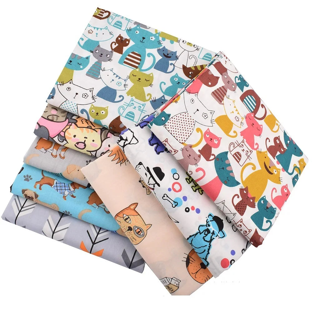 Wholesale Cute Animal Cotton Craft Fabric Bundle 8pcs Cat Dog Prints Woven Cloth Patchwork for DIY Sewing Quilting Home Textiles