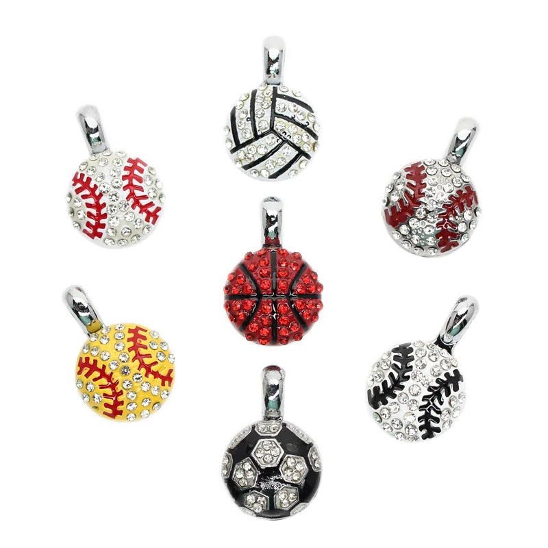 Rhinestone Football Pendant Rugby Hang Charms Fit DIY Phone Strips Wristband Necklace Baseball Jewelry Soccer Pendant & Charms