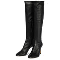 Black PU Leather Knee High Boots for Women Round Toe Tight Boots Ladies Long Tall Boot