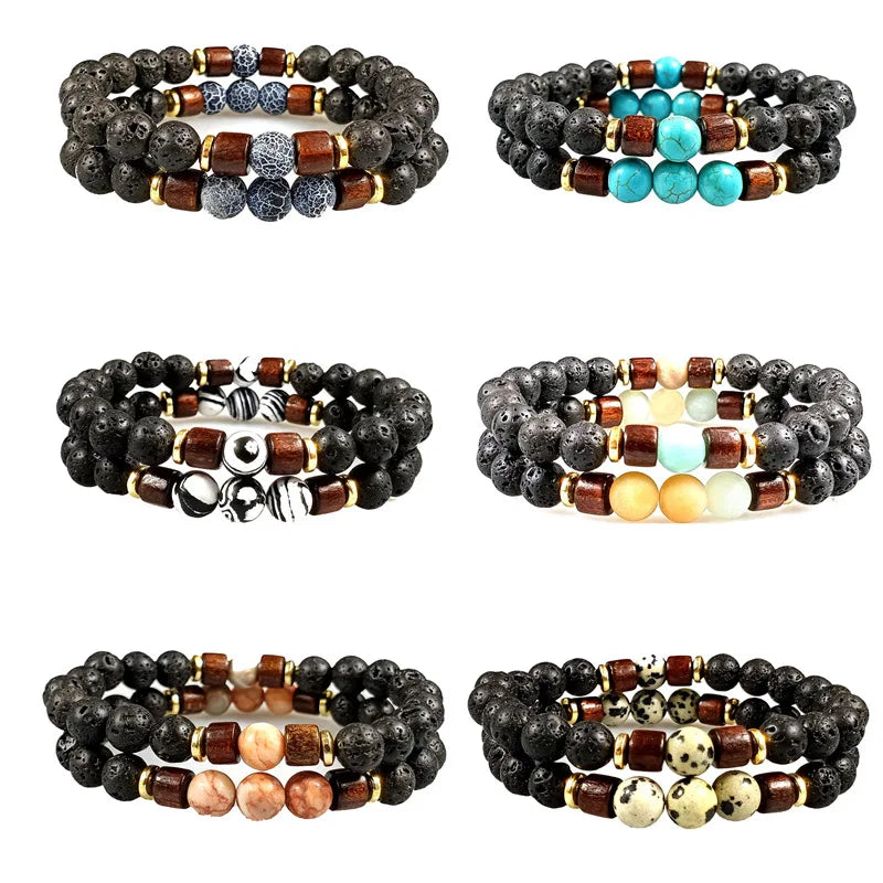 Women's Lava Stone Natural Moonstone Bead Chakra Diffuser Bracelet Tibetan Buddha Design Diamond Main Stone Pearl Material