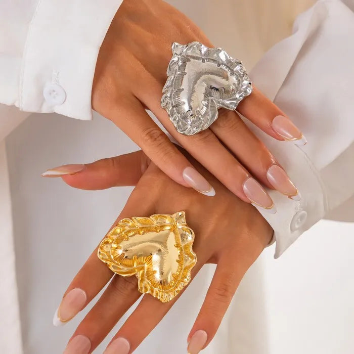Vintage Gold Color Geometric Heart Open Rings for Women Men Exaggerated Metal love Shape Adjustable Finger Rings Jewelry Gifts