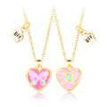 2Pcs/set Butterfly Pattern Necklace in Heart Colorful With Sprinkle Glitter Pendant Necklace Matching Best Friend Necklace