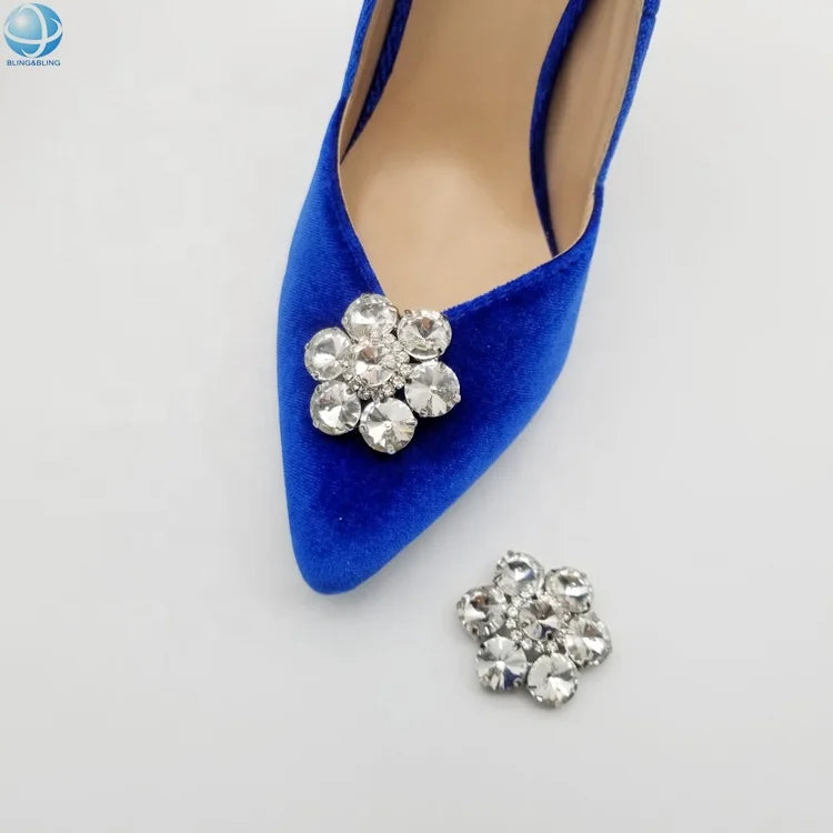 Fancy Rhinestone Crystal Flower Shape Metal Shoe Clips for Ladies Wedding Shoes High Heels Decoration Accessories