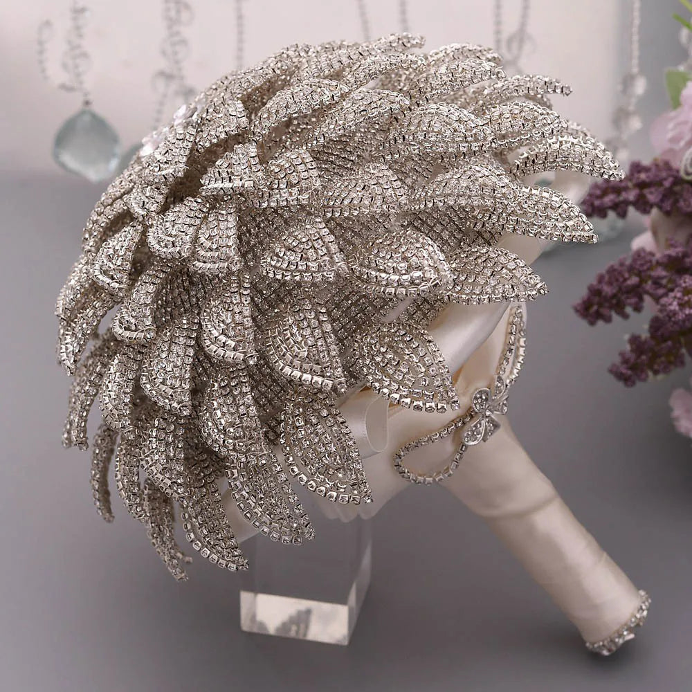 Ychon Luxury Wedding Bouquet Sparking White Shinning Brooch Wedding Bouquet Rhinestone Bridal Bouquet