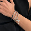 Hip Hop Fried Dough Twists Chain Angel Pendant Bracelets Set for Men Trendy Male Volcanic Rock Beaded Hand Chain Fashion Jewelry