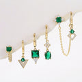 Dina 2026 Wholesale New Design Emerald Green Gemstone Piercing Dangle Hoop Earrings Set Gold Minimalist Dainty Women Jewelry