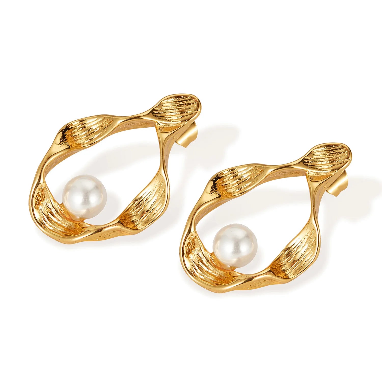 YF3988 French Retro Stainless Steel Jewelry 18k Gold Plated Irregular Shaped Pearl Waterproof Earrings