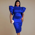 High Neck New Elegant Midi Flare Sleeve Woman Evening Dresses Summer