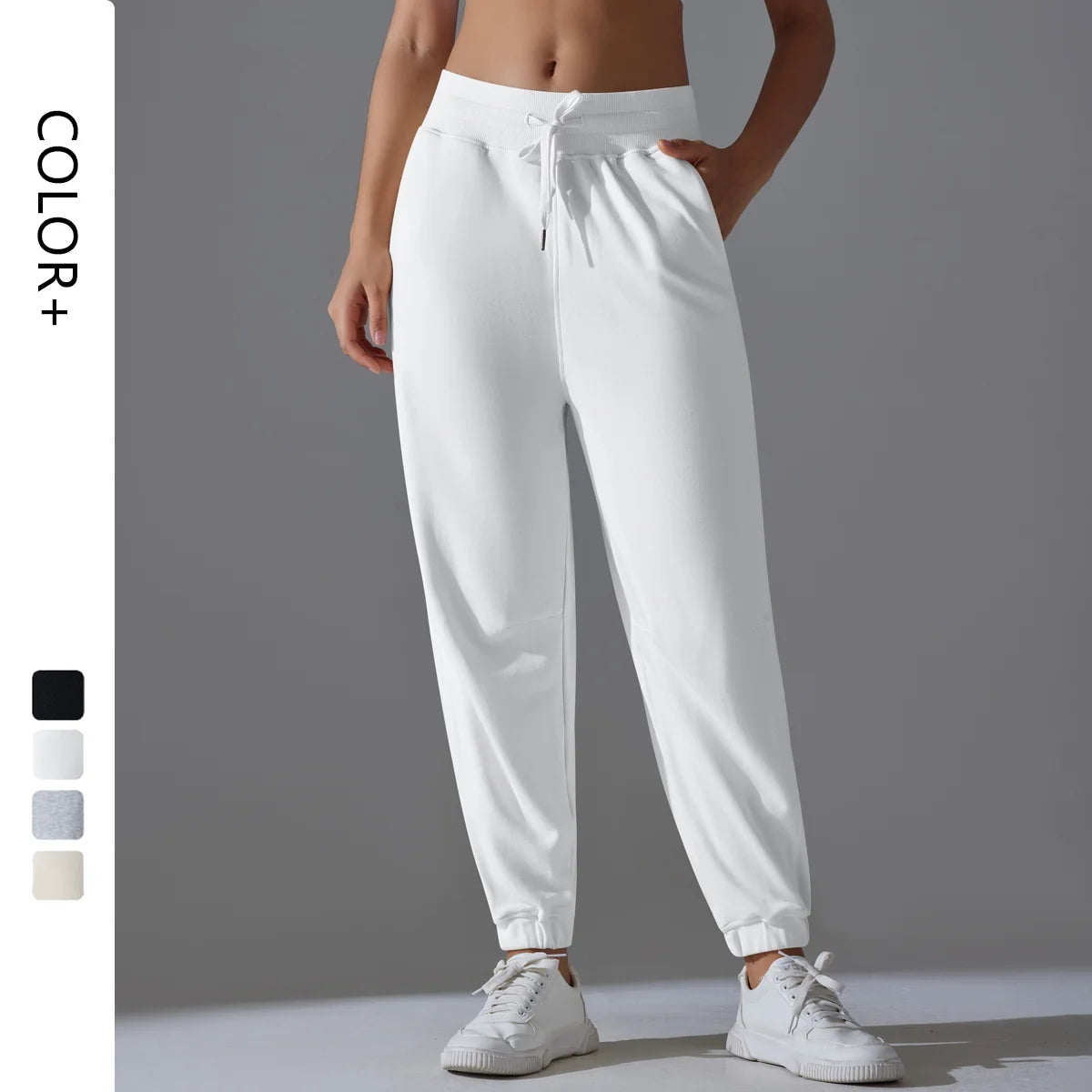 Lightweight Loose Drawstring High Waist Fitness Pants with Side Pockets Breathable Running Sweatpants Draped Design