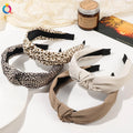QIYUE Summer Advanced Sense Simple Headband Leopard Print Knotted Wide Edge Headbands