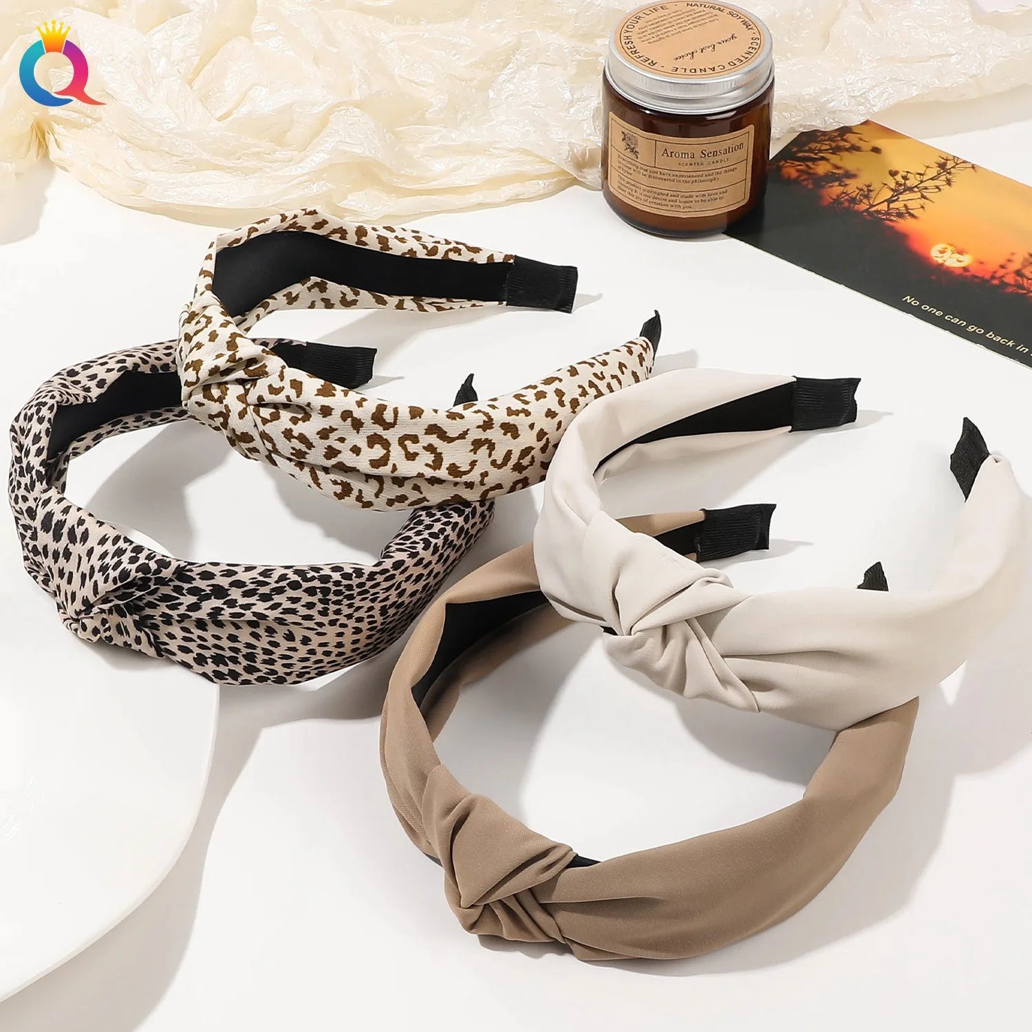 QIYUE Summer Advanced Sense Simple Headband Leopard Print Knotted Wide Edge Headbands