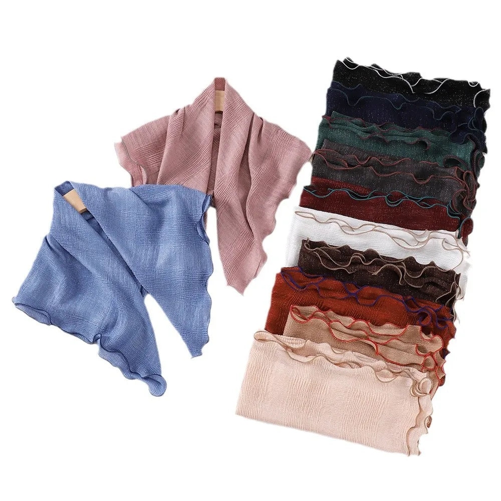 Pleated Block Eco-friendly Wavy Edge Spring Sequins Fashion Stylish Ladies Ethnic Classic Bandana Women  Headscarf Square Scarf