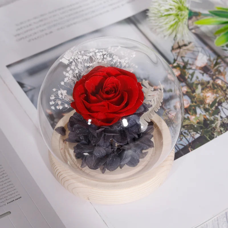 New Valentine Christmas Graduation Gifts Luxury Eternal Preserved Rose Decorative Glass Dome LED Display Screen Long Lasting 3-5