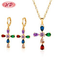 American Fashion Cross Western Catholic Prayer Necklace and Earring Sets 18k Gold Plated Brass Religion Jewelry for Women