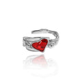 HJZ659 Irregular Enamel Glaze Heart Open Ring Red Enamel Heart Ring in 925 Sterling Silver Red Enamel Heart Ring