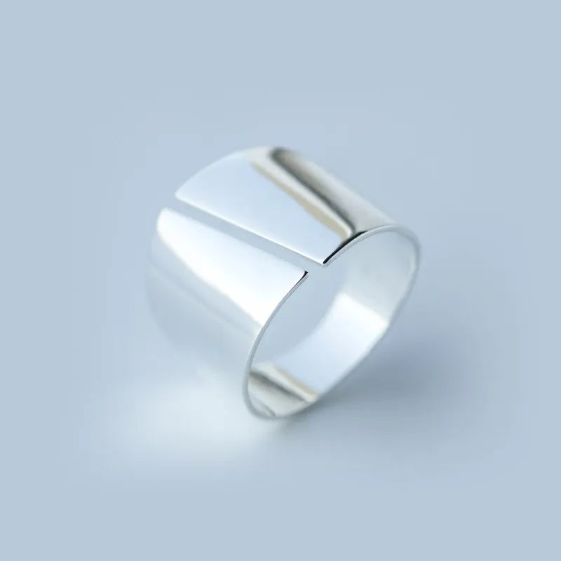 925 Sterling Silver Wide Plain Ring Adjustable Open Statement Geometric Shape Simple Knuckle Rings Fashion Jewelry for Women