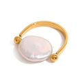 High End Jewelry Ring Gold Plated Stainless Steel Pearl Charm Finger Rings for Women