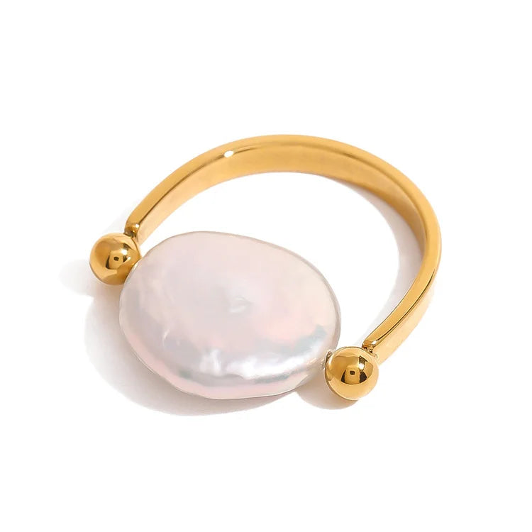 High End Jewelry Ring Gold Plated Stainless Steel Pearl Charm Finger Rings for Women