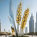 Large Outdoor City Square Garden Decor Modern Polish Art Giant Metal Crop Stainless Steel Coat Gold Wheat Ear Statue Sculpture