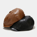 Vintage PU Leather Beret Hat 8 Panels Newsboy Cap for Women Men Fashion Dress
