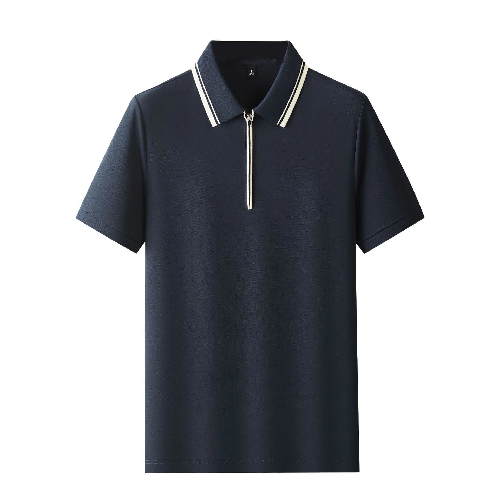 Men's Casual Half-Zip Zipper Anti-Pilling Quick-Dry Short Sleeve Turn-Down Collar Nylon Seamless Knitted Solid Shirt