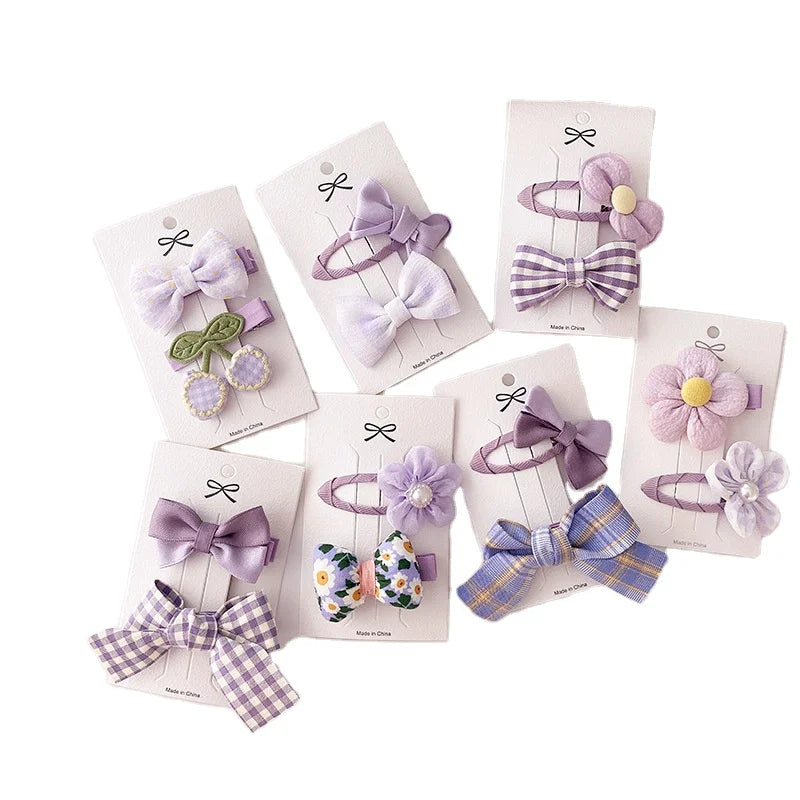 MIO Romantic Purple Color Hairpins Set 2pcs/ Set Fancy Hair Clip for Children Baby Kids Cherry Flower Duck Bill Clip BB Clips