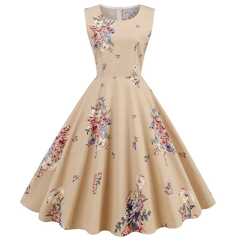 Summer Women Vintage Dress VM21022 Retro Pin up Casual Party Robe Rockabilly 60s Swing Sundress