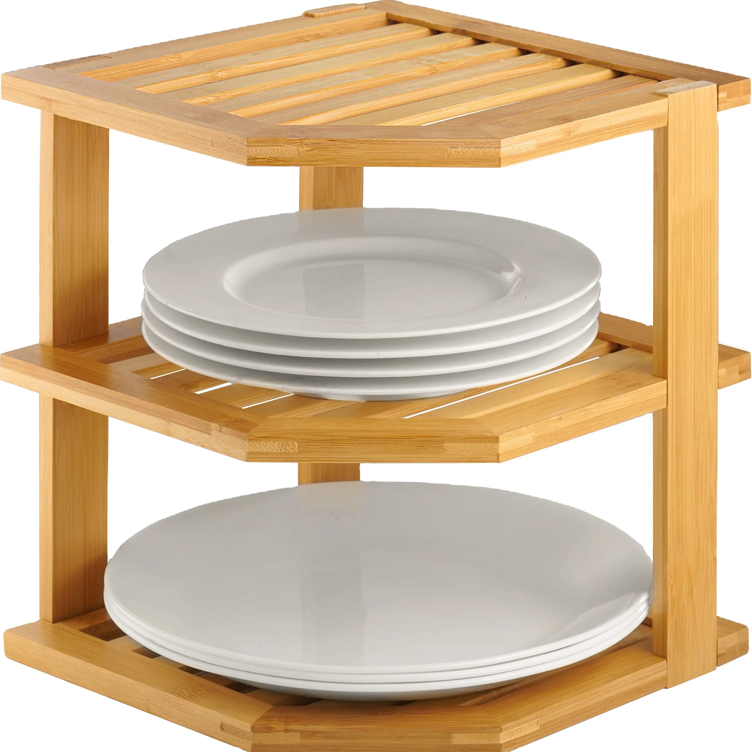 Bamboo 3tier Corner Storage Shelf Wood Bamboo Kitchen Organizer Dish Spice Racks Bamboo Shelf
