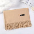 Warm Soft Cashmere Plaid Tassel Neck Scarf Chunky Fluffy Pashmina Shawl for Women Winter Oblong Adult Scarves With Bows Pattern