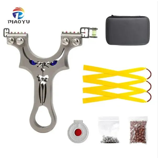 PIAO YU Professional Precision Slingshot Stainless Steel Hunting Bow with Multi Accessory Pack for Outdoor Sports Shooting