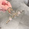Women Metal Hairpin Claw Clip Girls Elegant Branch Flowers Barrette Crab Ponytail Pearl Rhinestone Headwear Hair Accessories