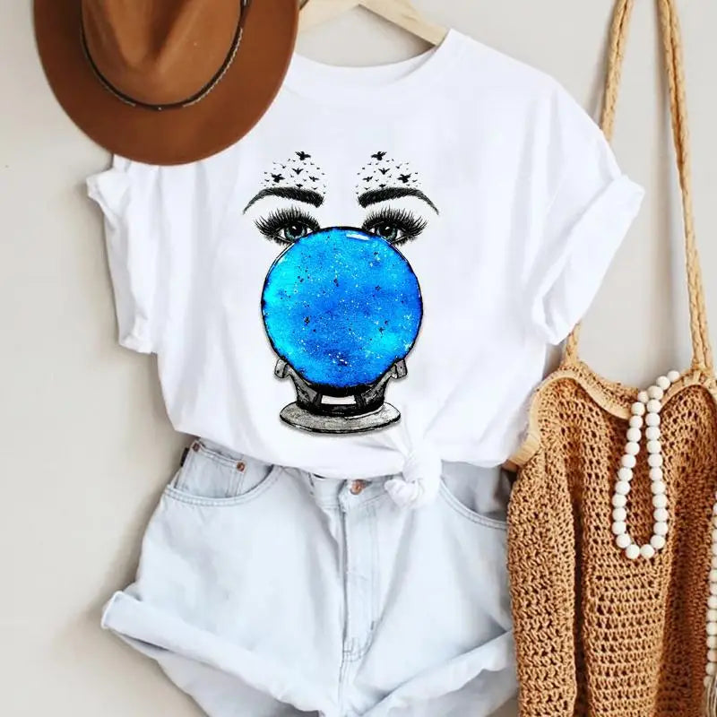 Fashion Women Eyelash Sweet Printed t Shirts Harajuku Girls' Tshirt White Female Graphic ShortSleevel Cartoon Female Tee Shirt