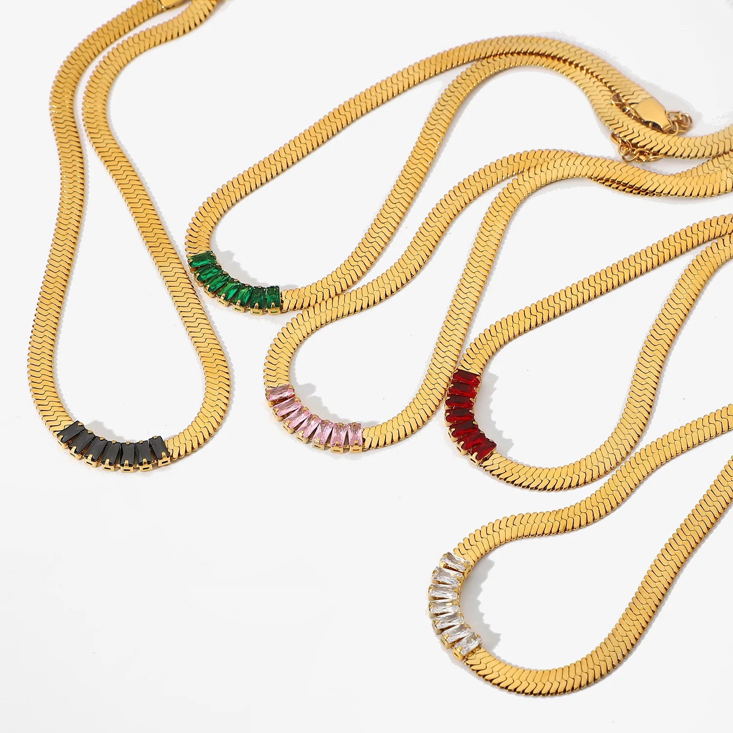 Popular Ins Style Colored Zircon Stainless Steel Necklace 18k Gold Plated Simple Luxury Fashion Jewelry Accessories