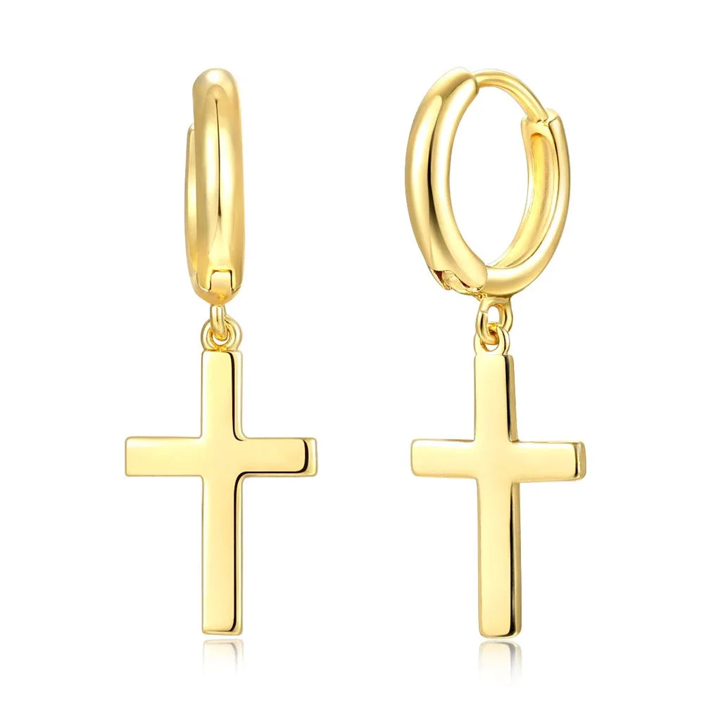 New Trend Hip Hop Gold Plated Unisex Jewelry Cross Drop 14k 18k Gold Plated Stainless Steel Earring Drop Earring