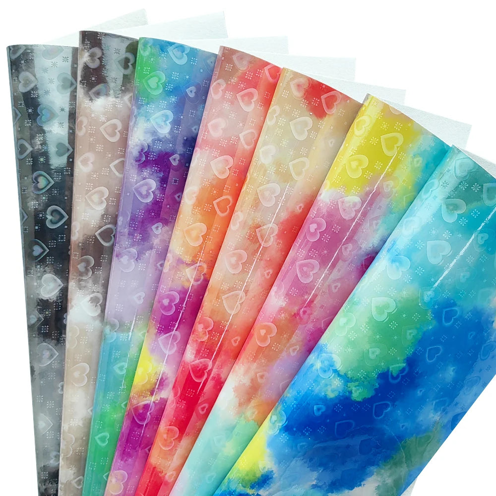 0.6mm Waterproof Holographic PU Leather Cloud Love Pattern Artificial Leather Multi-Color