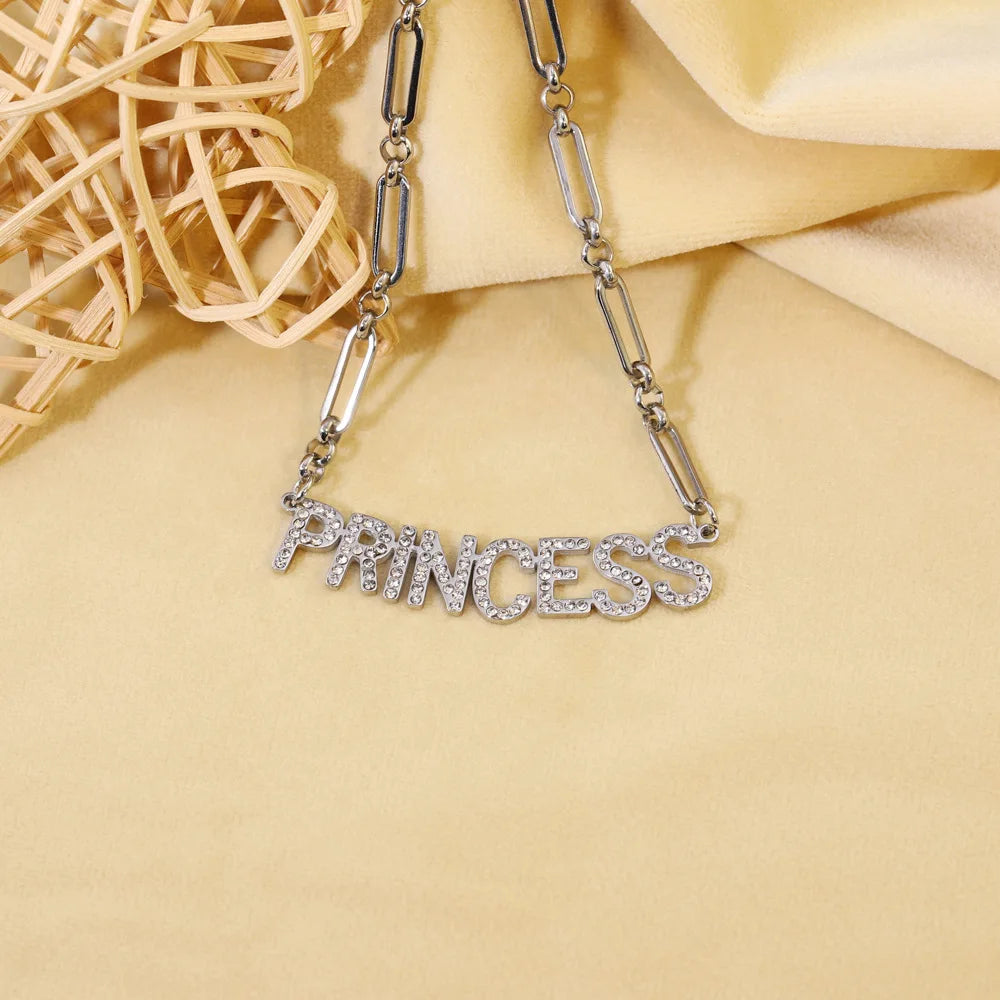 Women's Fashion Double Layer Stainless Steel Necklace Link Chain Hollow Diamond Collarbone Style Trendy Personal Style Accessory