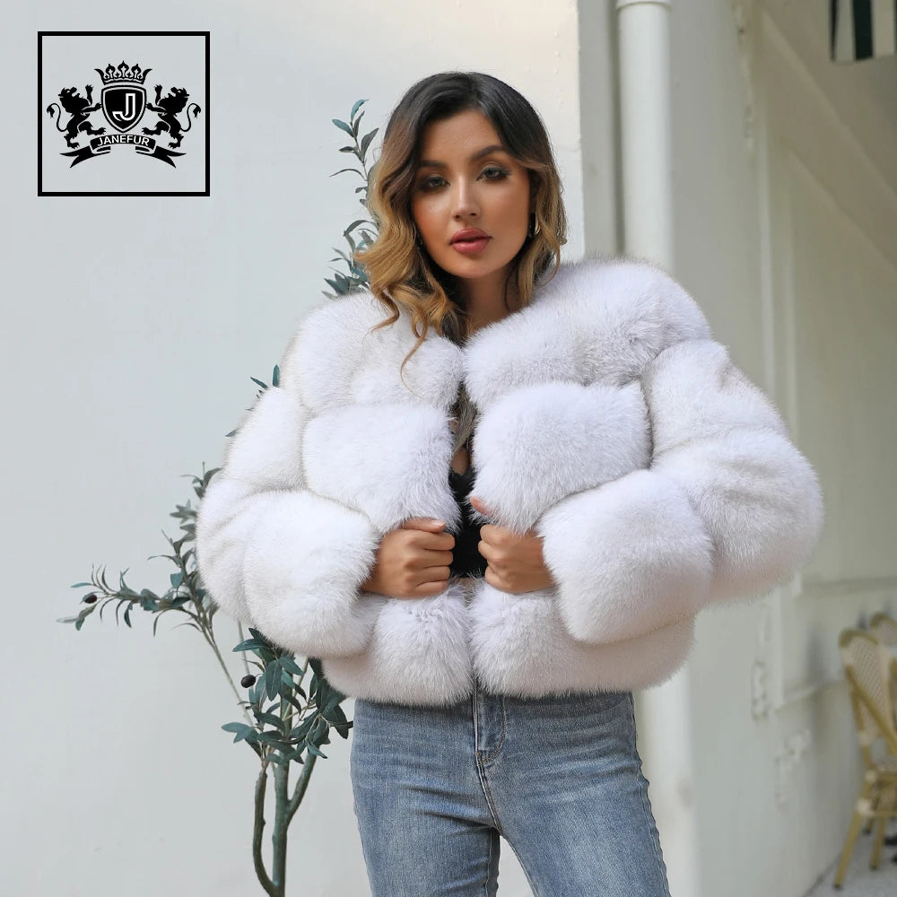 Custom Wholesale Winter Natural Fur Coat Fur Jacket Women Cropped Plus Size Luxury Lady Full Sleeve Real Fox Fur Coat