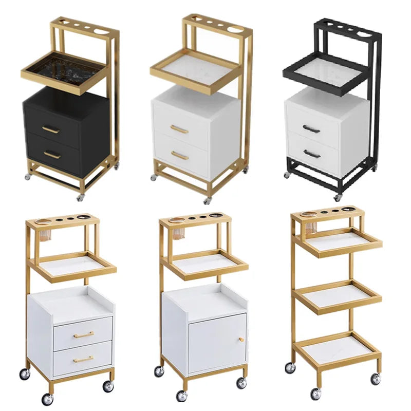 Luxury Modern Metal Hairdresser Work Cabinet Storage Tool Cart for Barbershop Bedroom Living Room Salon Trolley