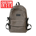 Custom logo Female Student Backpack Knitted Thousand Bird Lattice Simple Fashion Korean Version Large Capacity Backpack
