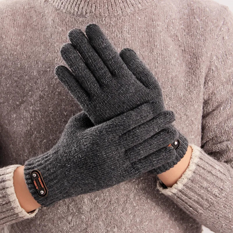 High End Gloves Men Knitted Cool Cycling Solid Color Warm Thick Winter Touch Screen Gloves