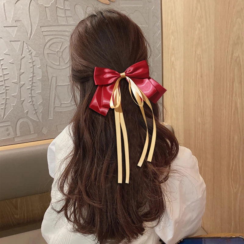 VKME New Fashion Big Satin Solid Ribbon Barrette Large Soft Silky Hair Bow Clip Hair Accessories for Girls