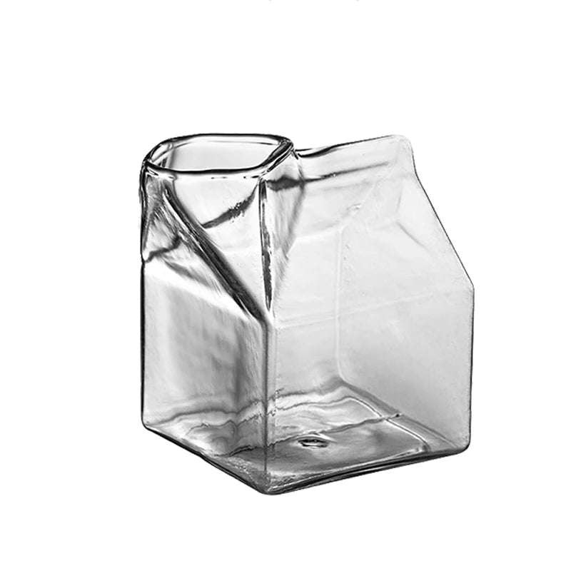 350ML Transparent Glass Milk Box Cups Innovative Cartons Novelty Milk Coffee Juice Cup Crystal Breakfast Drinking Glass