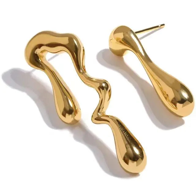 Women's Vintage Korean Water Drop Stud Earrings 18K Gold & Stainless Steel Irregular Geometry 18K Gold Plated Jewelry