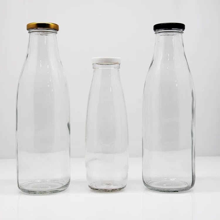 Wholesale square Cylinder Glass Milk Bottle 8oz 12oz 14oz 32oz Glass Bottle for Milk with Plastic Lid