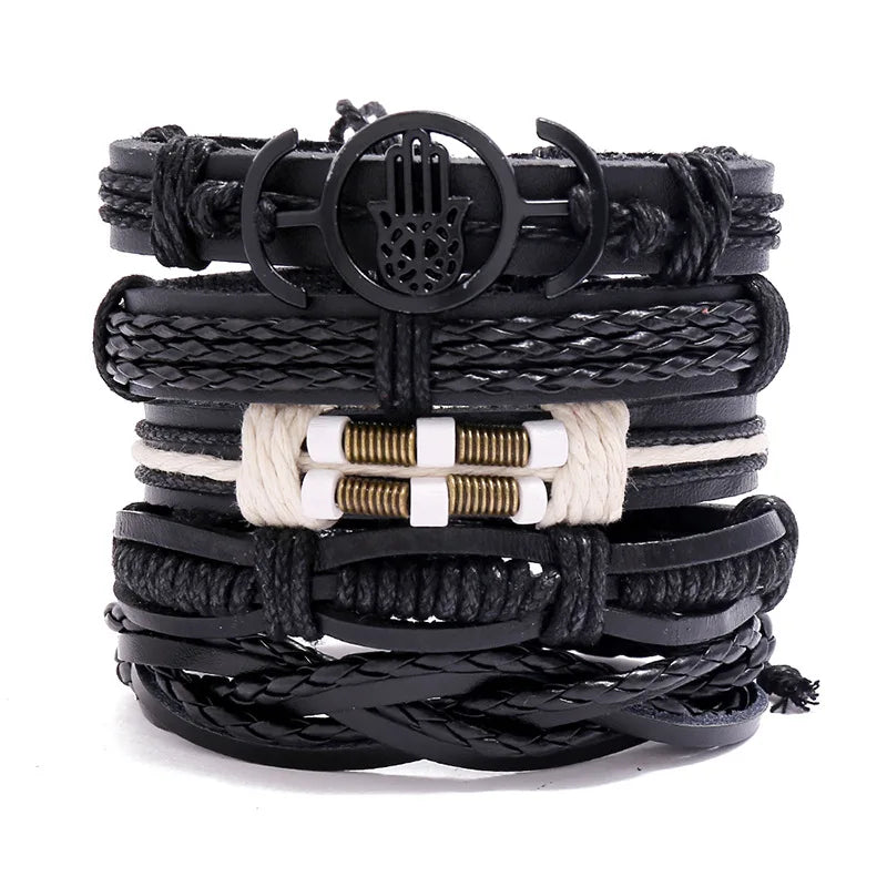 Wholesale Vintage Jewelry-Handmade Woven Leather Bracelets for Men and Women 5 Pieces Fashion Bangles