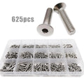 Total 625pcs / Box M2 M2.5 M3 304 Stainless Steel Allen Hexagon Hex Socket Flat Countersunk Head Bolt Screw Set Kit